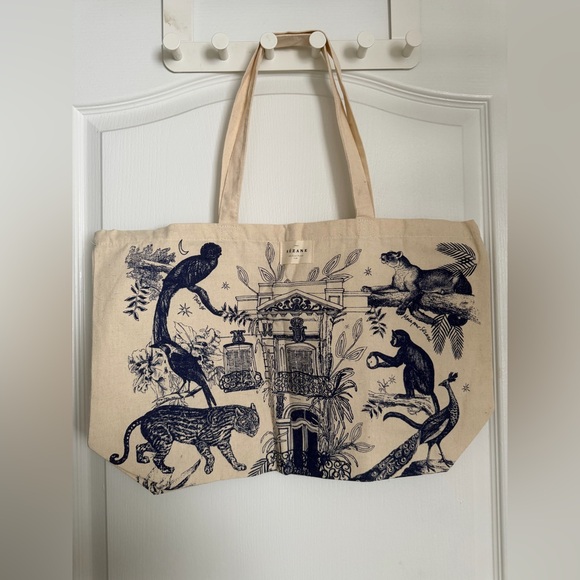 Sezane Handbags - Brand New Sézane Beige Canvas Tote with Black Botanical & Animal Print